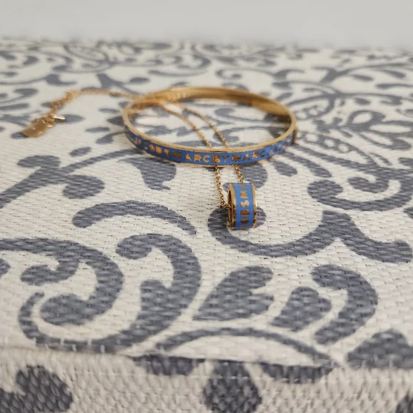 SOLD Marc By Marc Jacobs Gold and Blue Enamel Bracelet and Necklace NWOT - Picture 3 of 5
